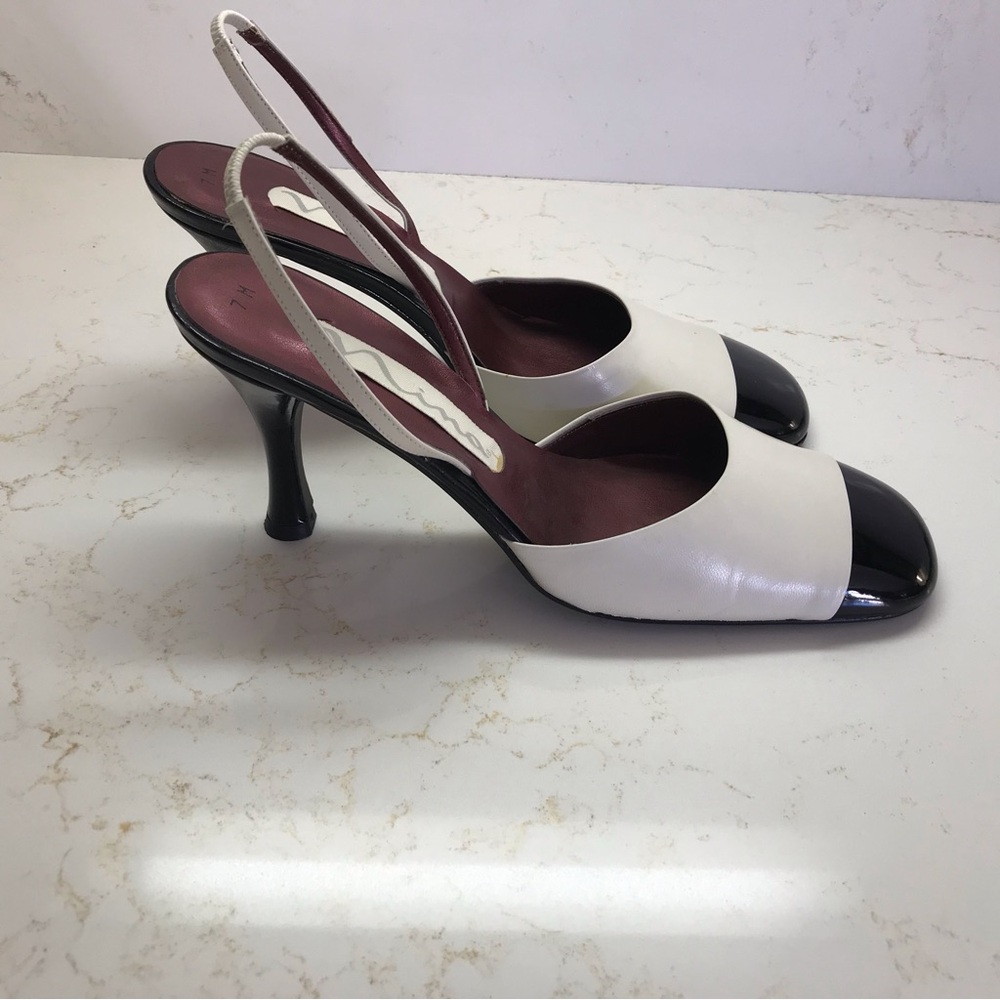 Nina Black and White Sling back Heels. - Picture 3 of 7
